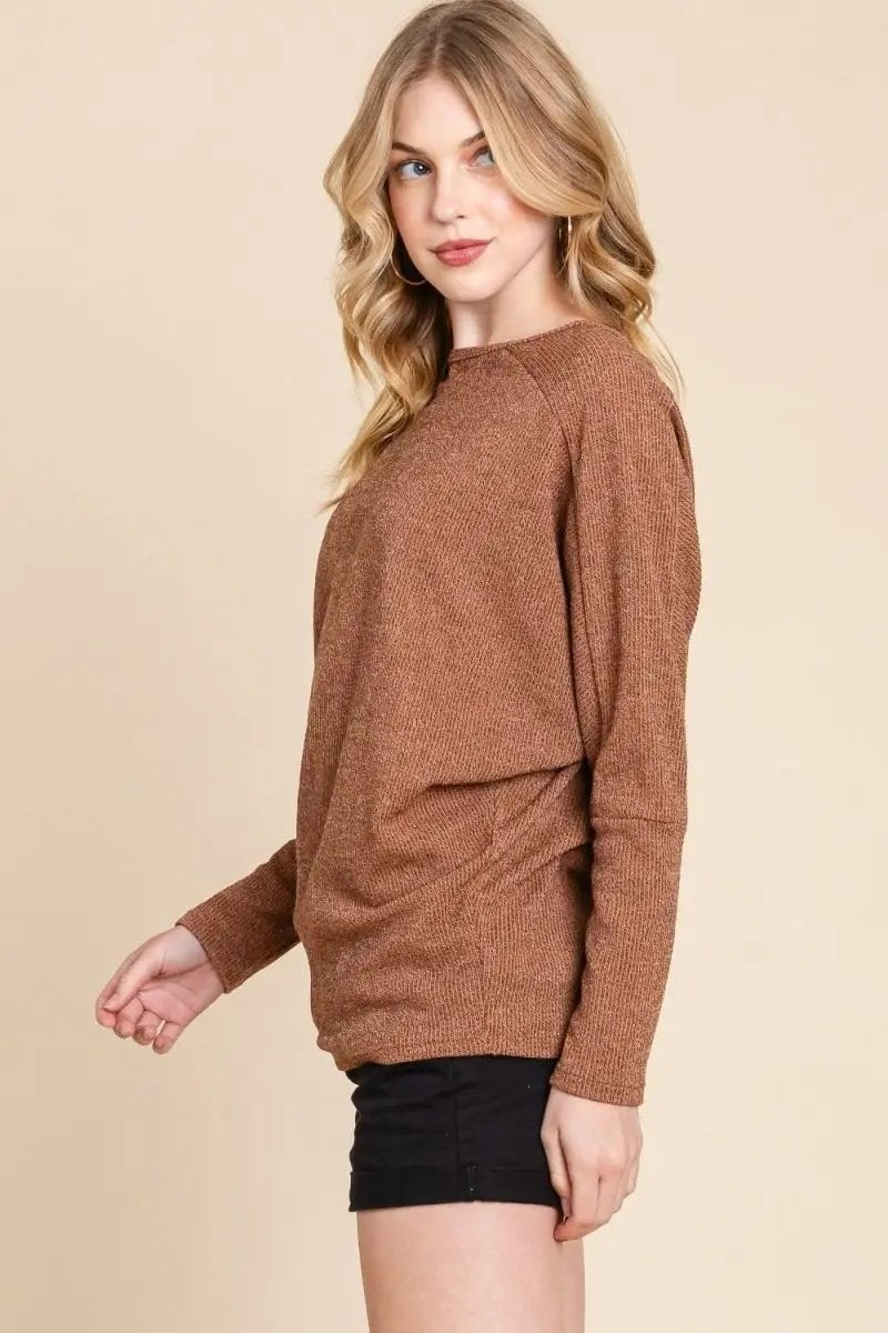 BOMBOM Drop Shoulder Long Sleeve Knit Top - Love Salve